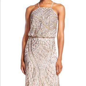 Adrianna Papell Beaded Blouson Halter Gown